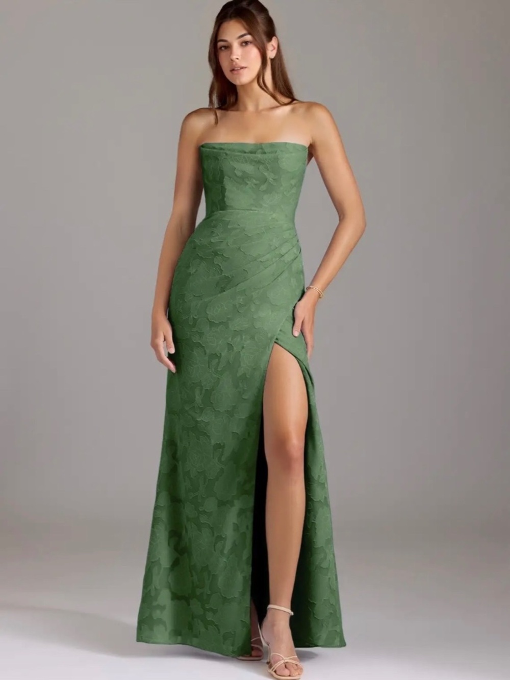 Azazie Leonis Eucalyptus Floral Burnout Bridesmaid Dress (READ DESCRIPTION)